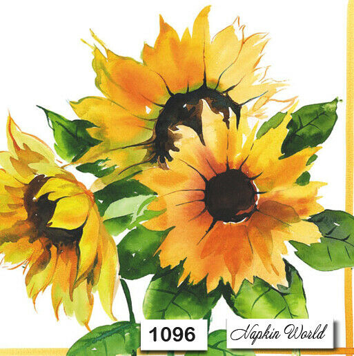 (1096) Two Individual Paper Luncheon Decoupage Napkins - Sunflowers Flowers
