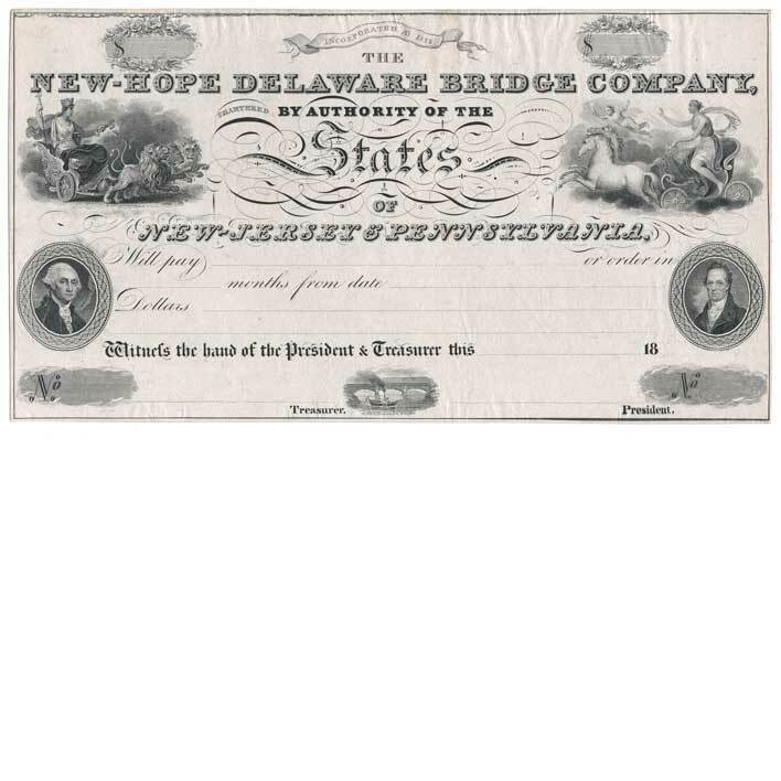 New-hope Delaware Bridge Co. Treasury Note Proof, 1823 A B & C Durand & Wright