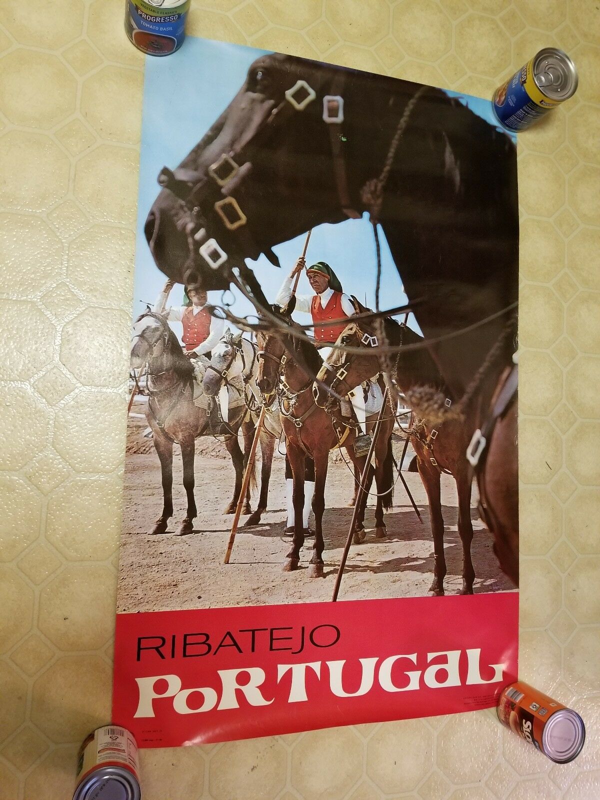 Vintage Ribatejo Portugal Promotional Tourism Poster Men Horses Portugese 1969