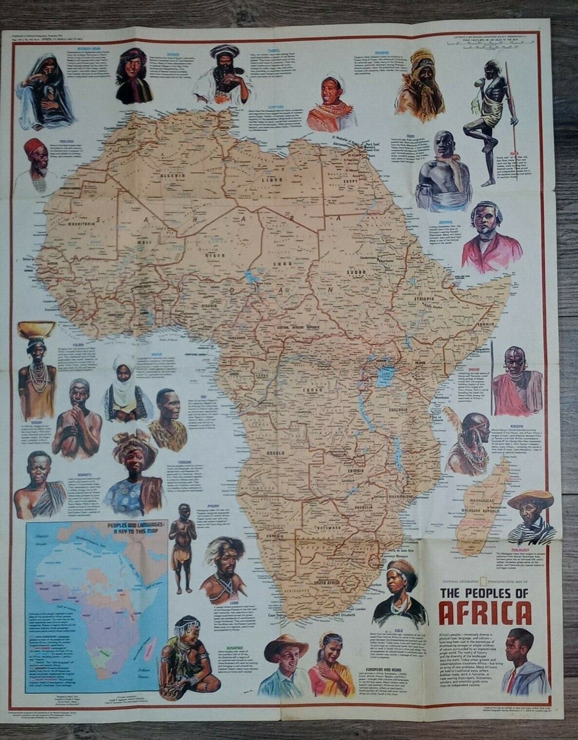 1971 Peoples Heritage Of Africa Natl. Geographic Vintage Wall Map 2-sided 70's