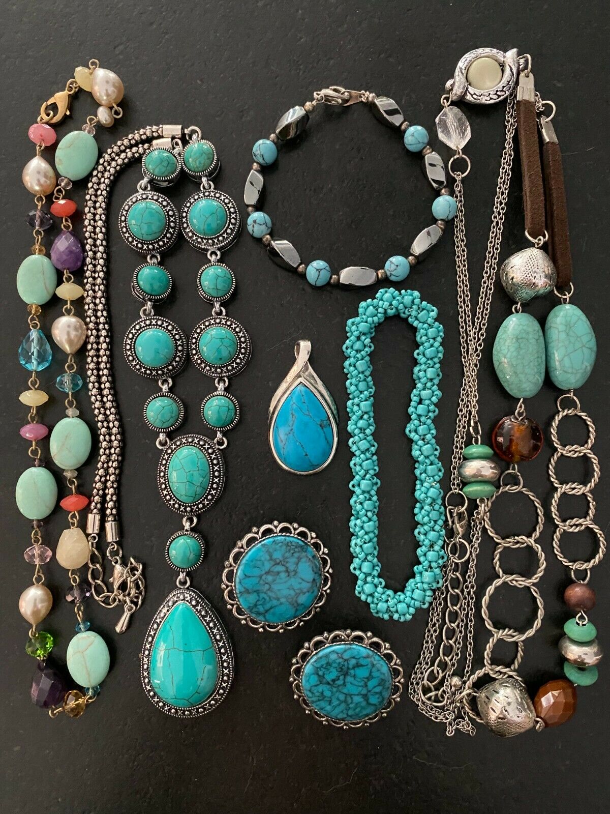 Turquoise Color Costume Jewelry Lot With Lia Sophia Signed Pendant. All Wearable