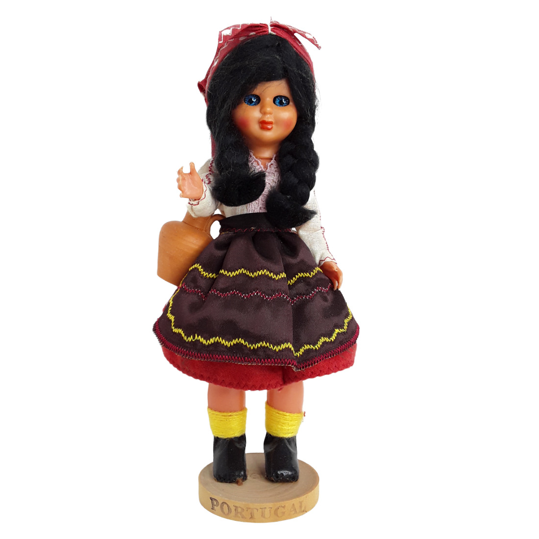 Portugal Souvenir Doll 9" Woman Girl Plastic Closing Eyes Water Jug