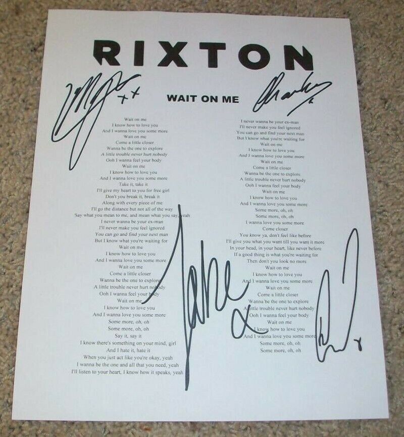 Rixton Band Signed Autograph Wait On Me Lyric Sheet B W/exact Video Proof Lyrics