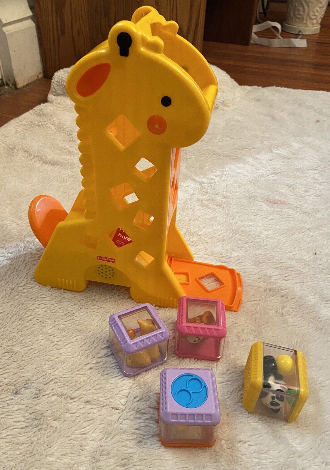 Fisher Price Peek A Boo Blocks Sensory And Tumblin Sounds Giraffe Toy 10 Blocks