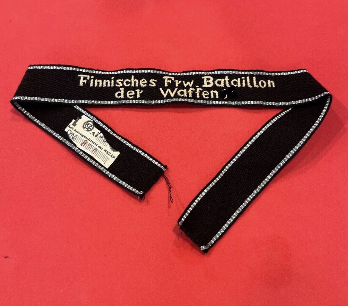 German Ww2 Wwii Early Elite Finnisches Frw Bataillon Cuff Title Uniform Insignia