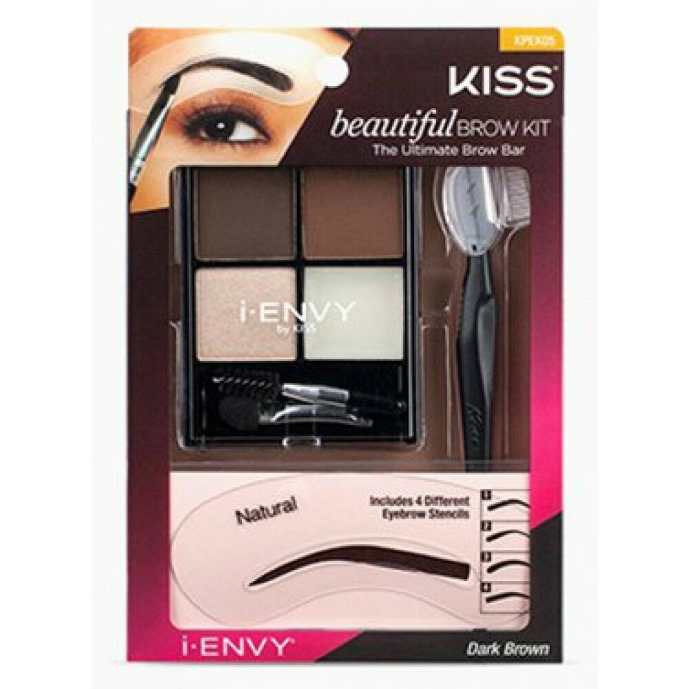Kiss Beautiful Brow Kit (all-in-one Kit) W/ Stencils Dark Brown Kpek05!