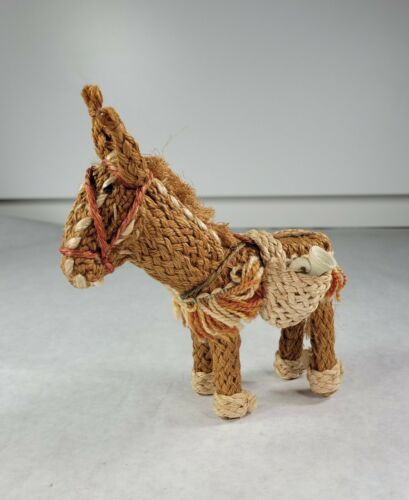 Vintage Rope Straw Spanish Donkey Figurine With Jars Souvenir 7"×4" Western