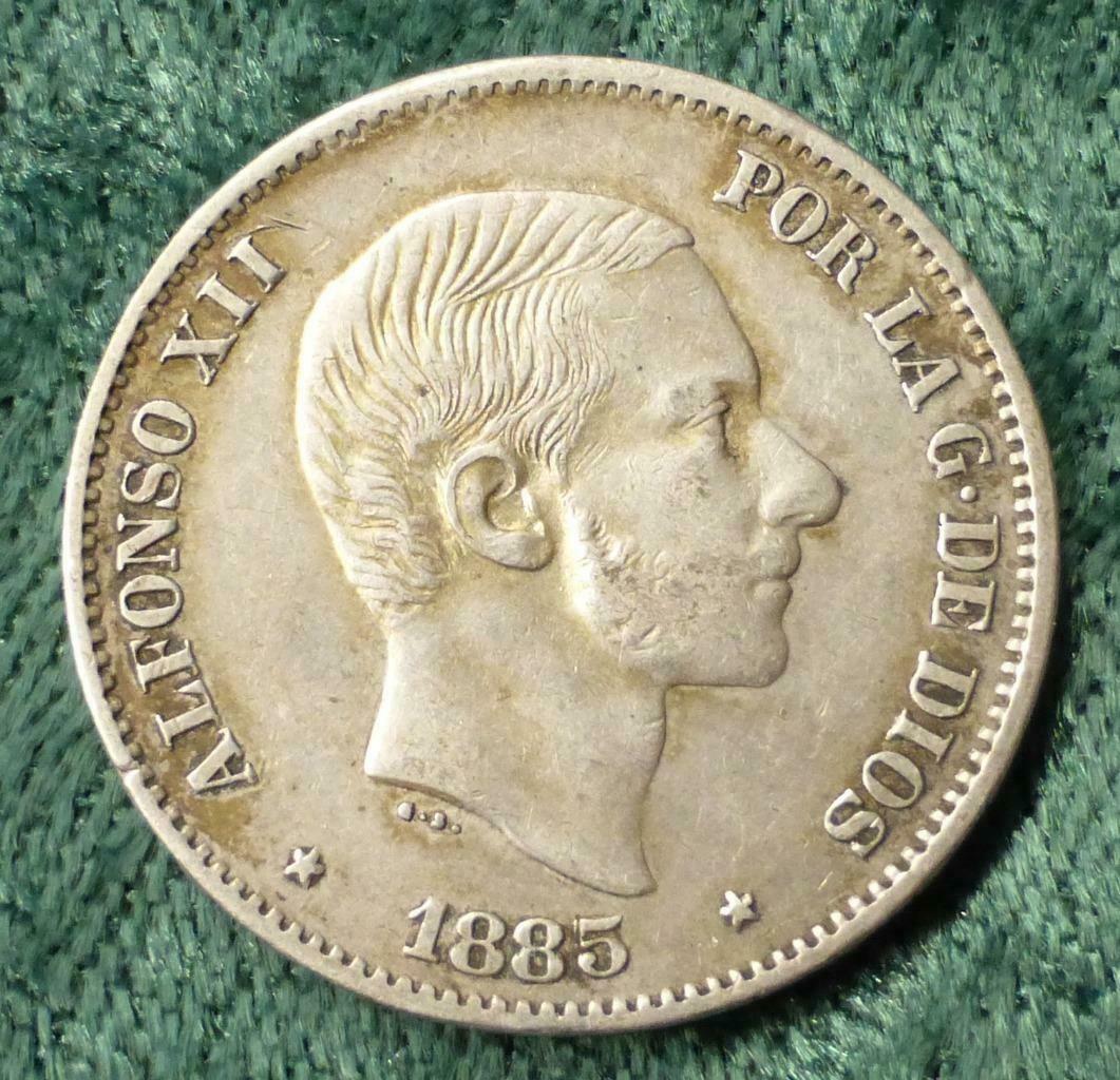 1885 Philippines Spain 50 Centavos Colonial Coins, Half Peso (overdate & Cuds)