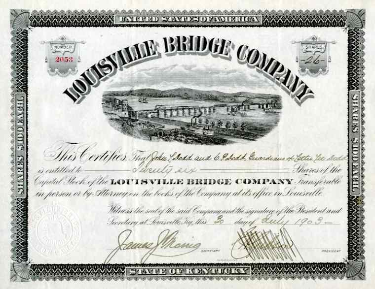 1903 Louisville Bridge Stock Certificate
