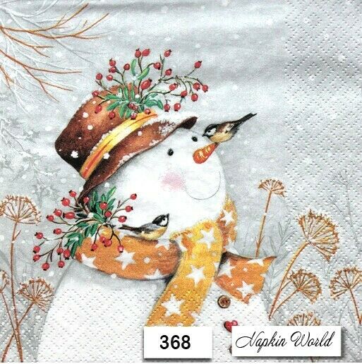 (368) Two Individual Paper Luncheon Decoupage Napkins - Snowman Christmas Winter