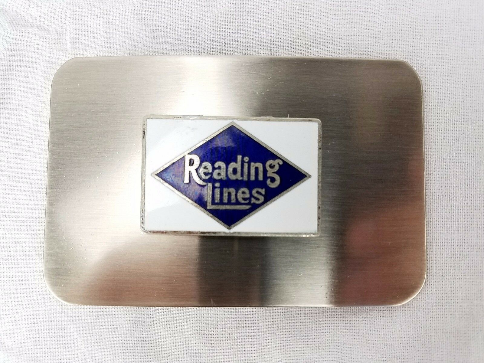 Vtg Reading Lines Railroad Belt Buckle Enamel Logo Silver