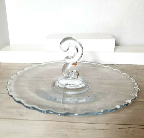 Crystal Fostoria Century Question Mark Center Handled Tray 11½" Clear Pressed
