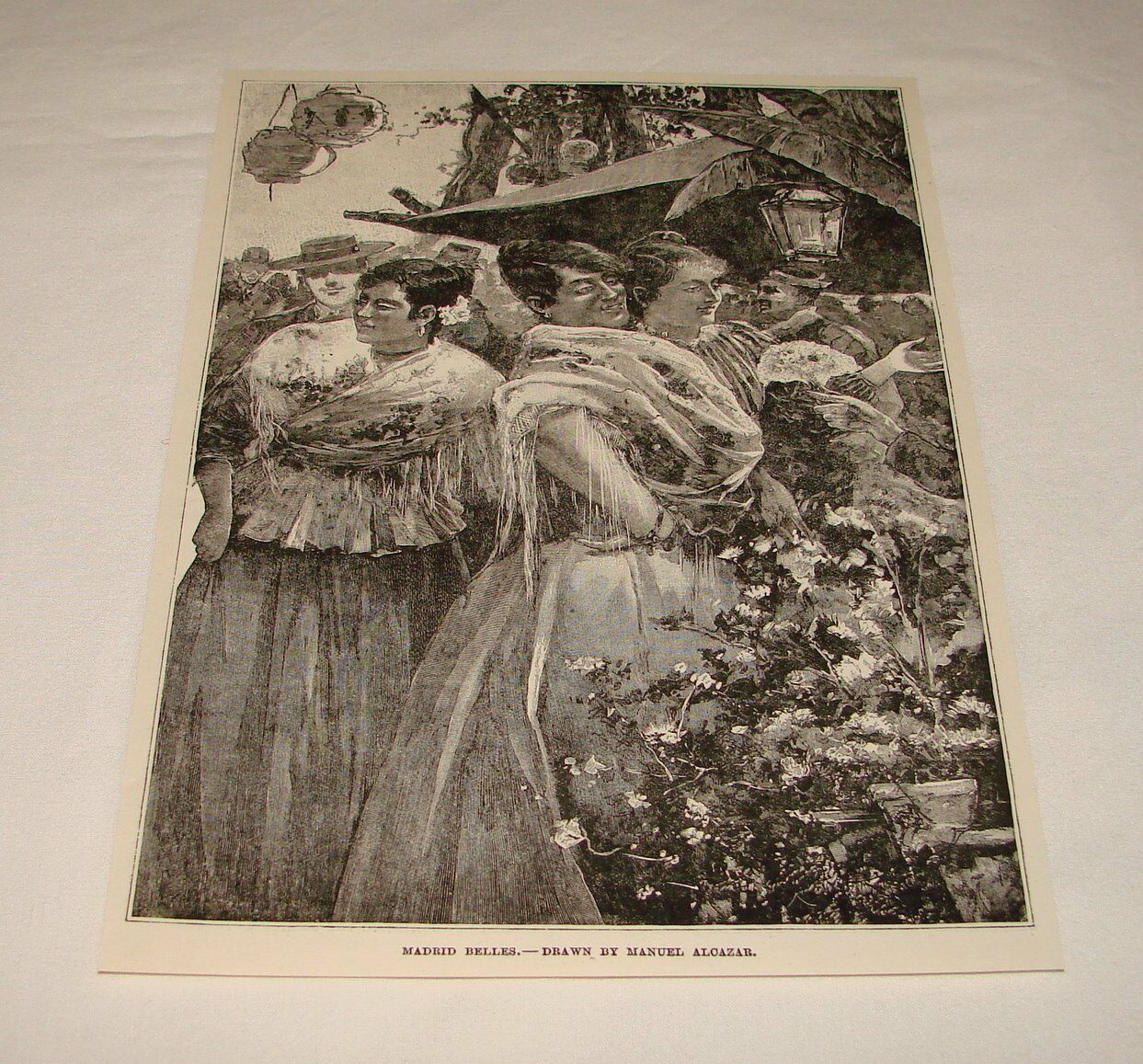 1893 Magazine Engraving ~ Madrid Belles, By Manuel Alcazar