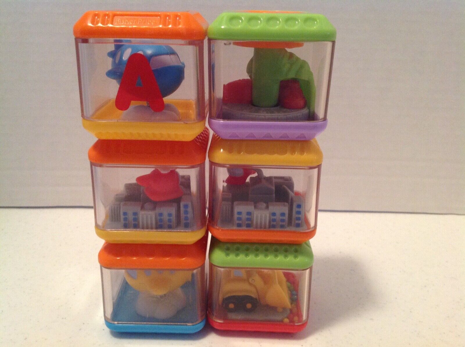 Lot Of 6 Fisher Price Peek A Boo Blocks Cubes Sensory Toys Baby Play Fun - H