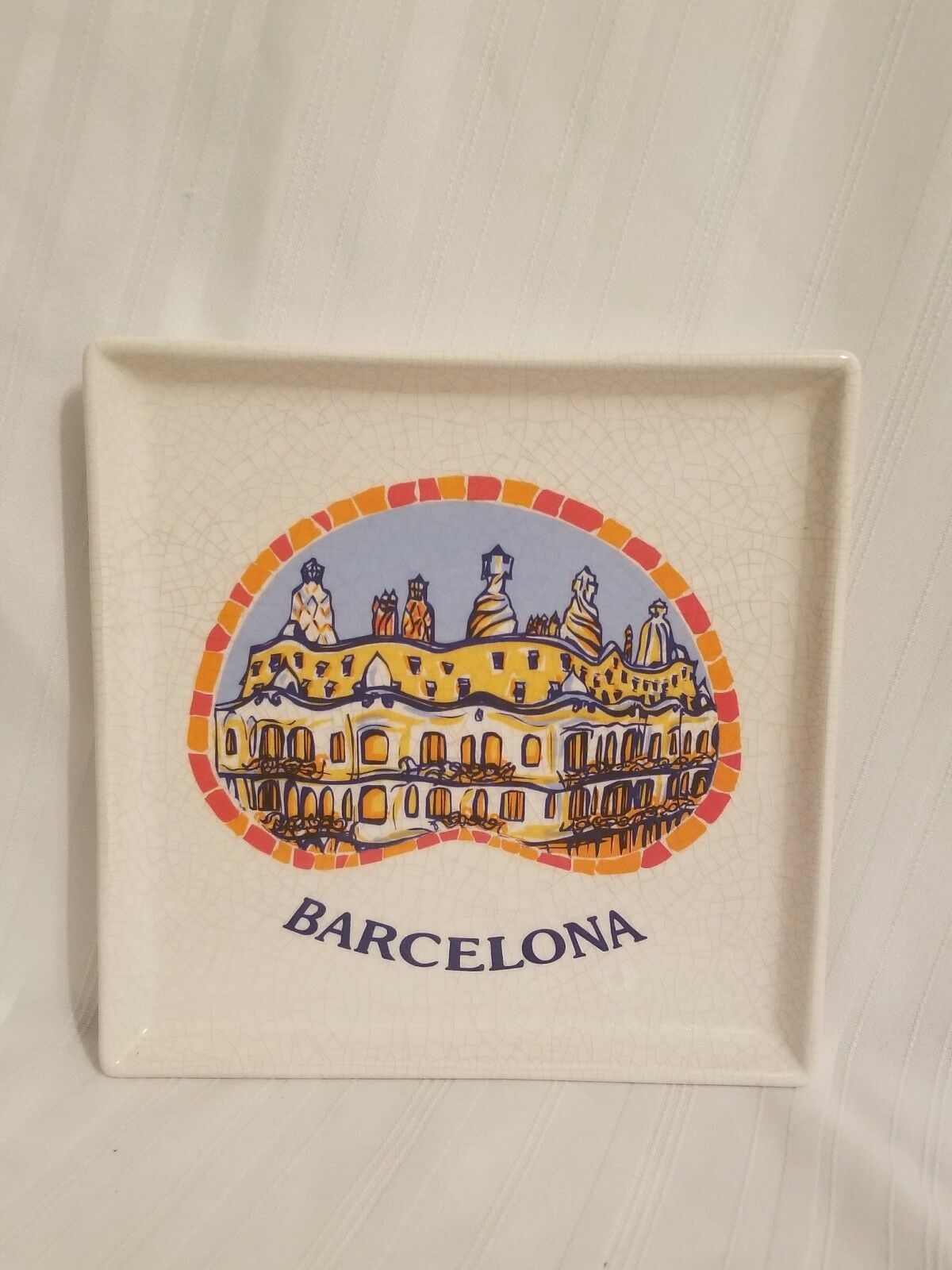 Vtg Gaudi Barcelona Square Tray/dish Souvenir