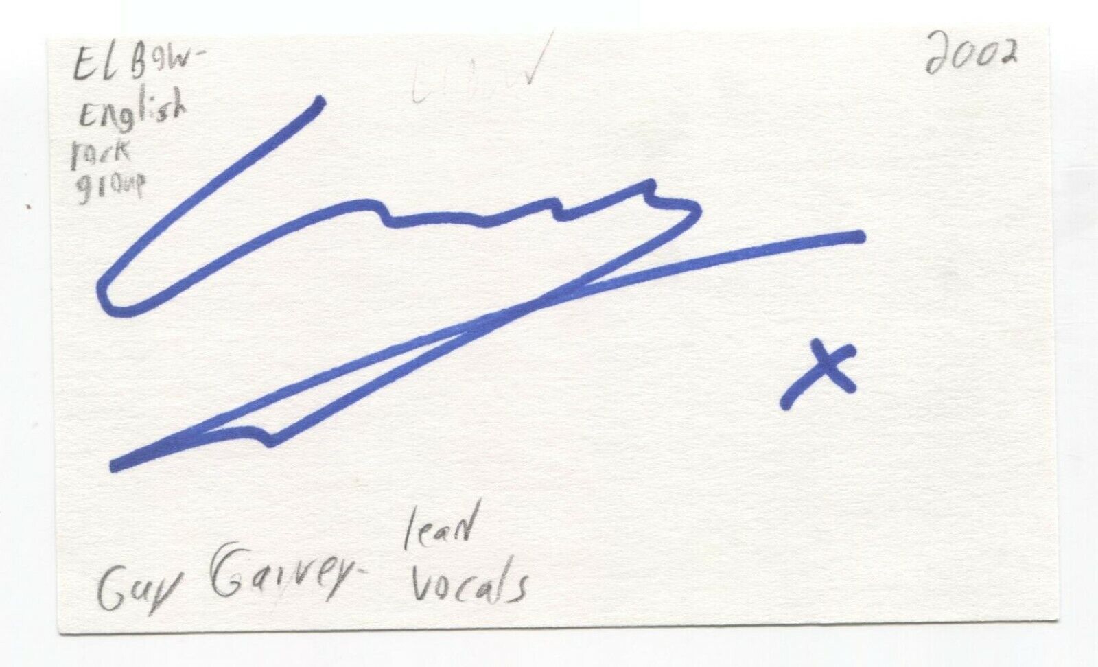 Elbow - Guy Harvey Signed 3x5 Index Card Autographed Signature Band