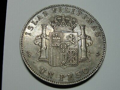 1897 Sgv Philippines Peso Better Date Silver Crown All Original Coin Nice Detail