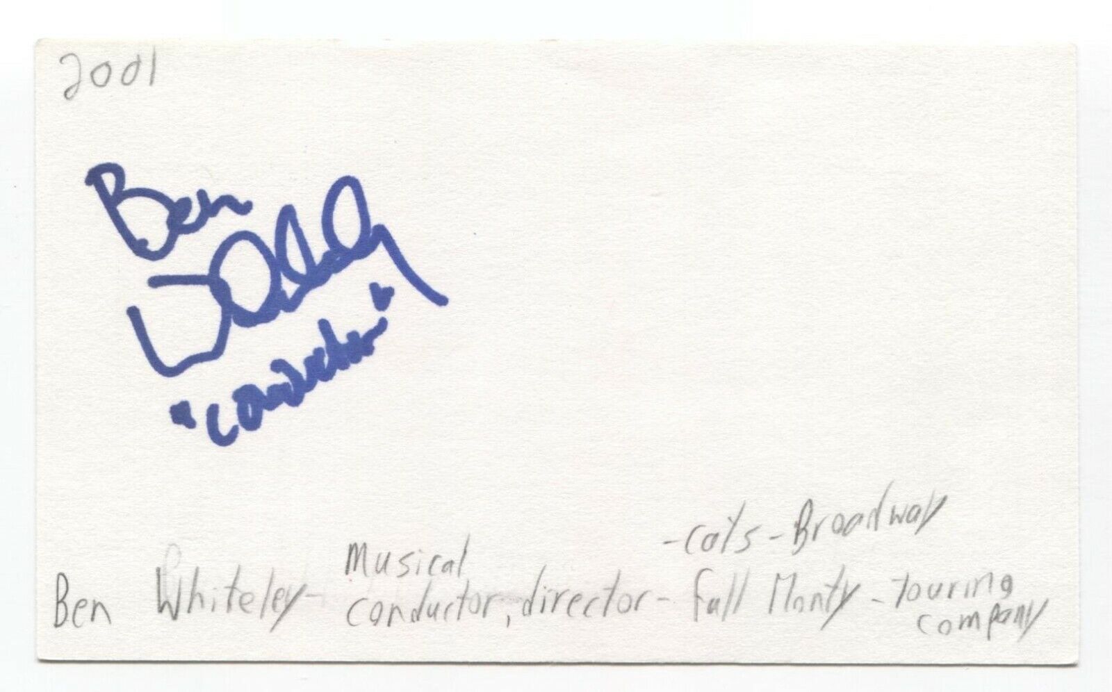 Ben Whiteley Signed 3x5 Index Card Autographed Musical Director Conductor