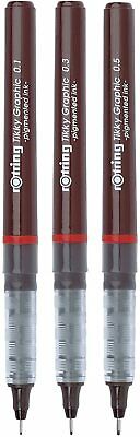 Rotring Ttikky Graphic   0.1 0.3  0.5 Pigmented Ink Pen Set  New In Pack  190780