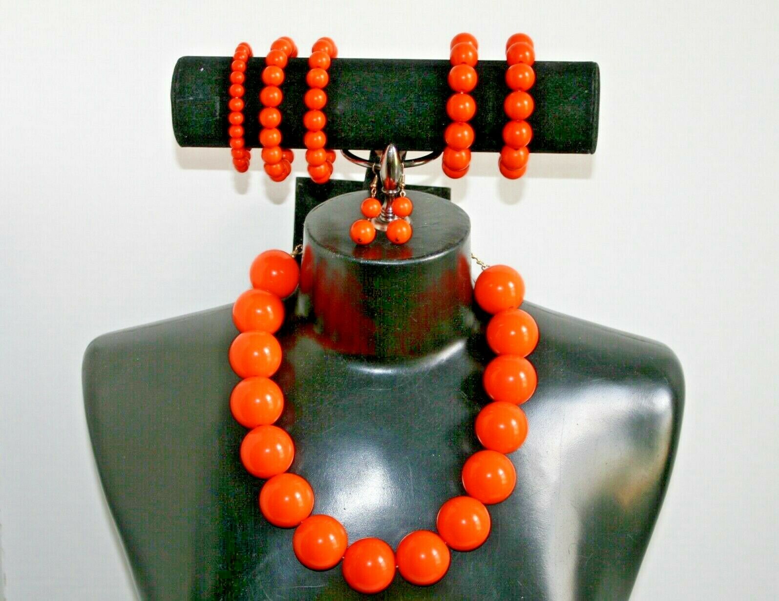 Orange Statement Set Plastic Beads 5 Bracelets  Huge Beaded Necklace Earrings