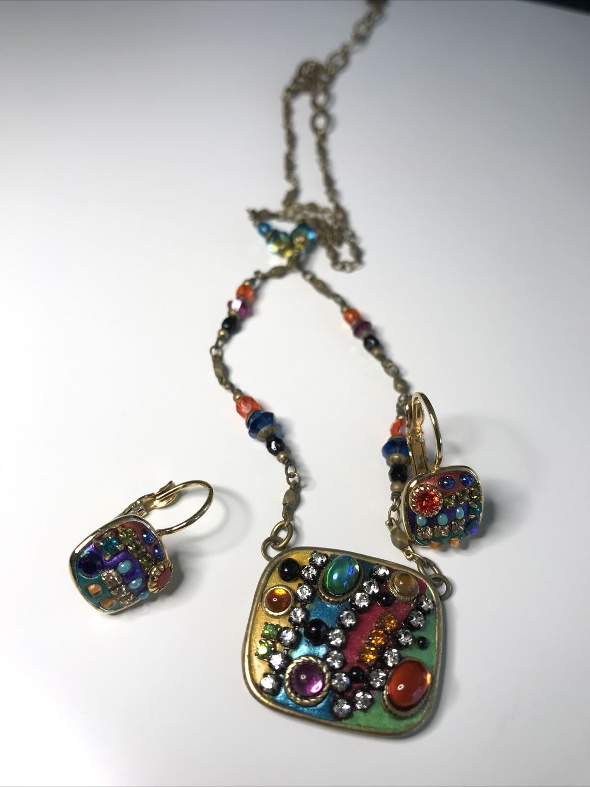 Vintage Michal Set Necklace Earrings Estate Lot Glass Beads Rhinestones Pierced
