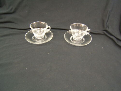 Lot Of 2 Cups & 2 Saucers Vintage Fostoria Century Clear Elegant Glass Vgc