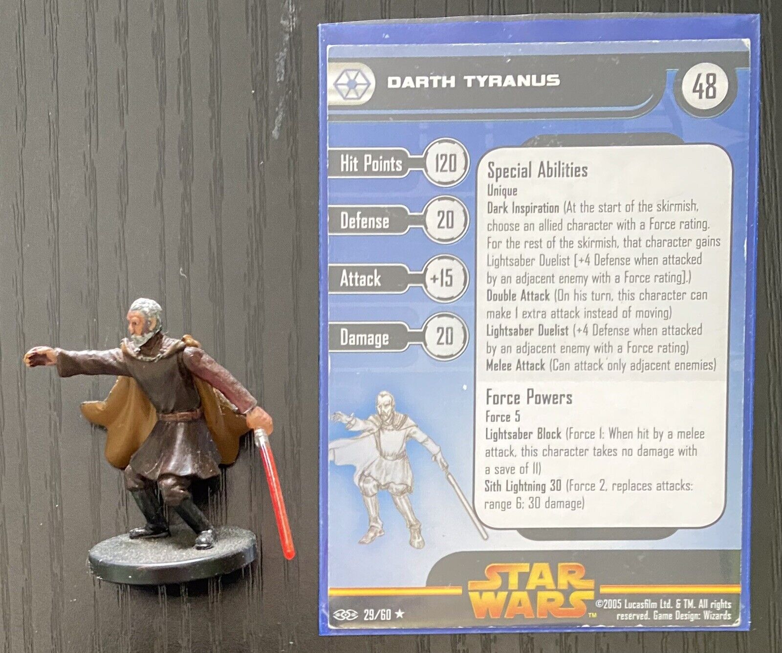 Star Wars Miniatures Darth Tyranus, Revenge Of  Sith, 29/60 Wotc Rare W/ Card