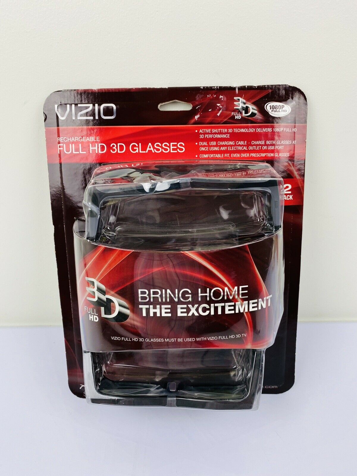 New Vizio Vsg102 1080p Full Hd 3d Glasses Black 2-pack