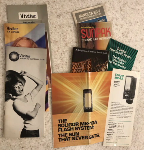 Lot/7 Vintage Brochures Vivitar,minolta,sunpak,soligor Camera & Lens ‘60’s-‘70’s