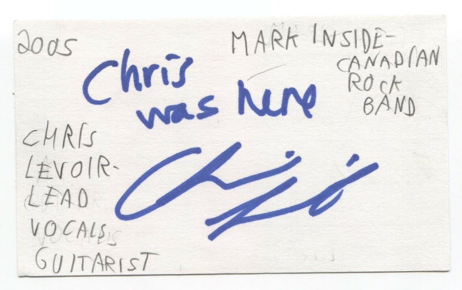 The Mark Inside - Chris Levoir Signed 3x5 Index Card Autographed Signature
