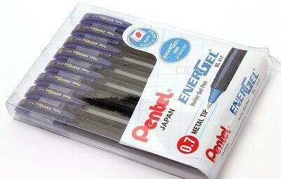 Set Of 8 - Pentel Japan Energel Roller Gel Pen Blue Ink 0.7 Metal Tip