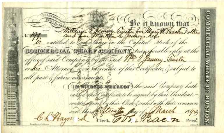 1894 Commercial Wharf Stock Certificate